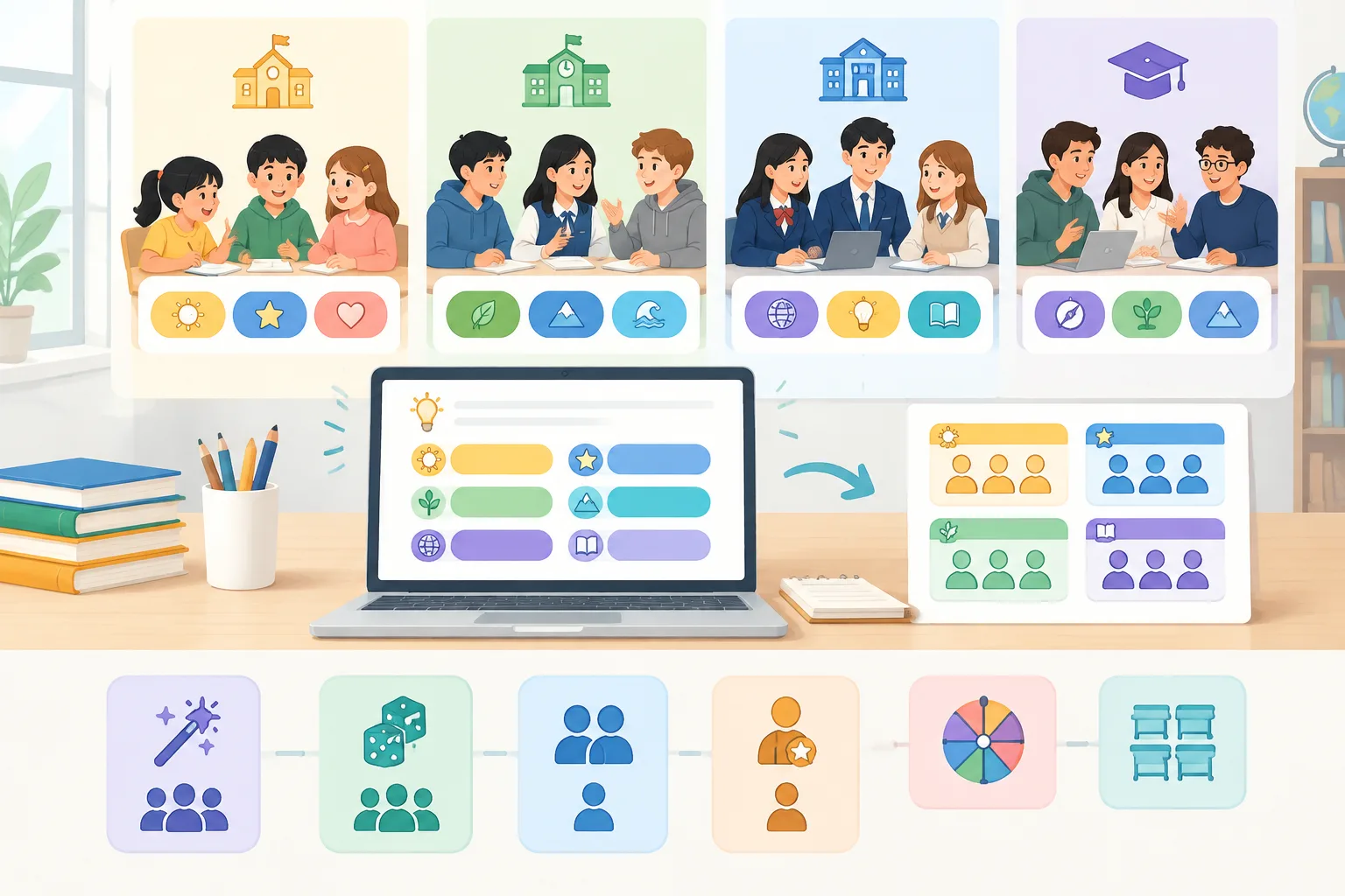 Grid illustration comparing group name themes by grade level