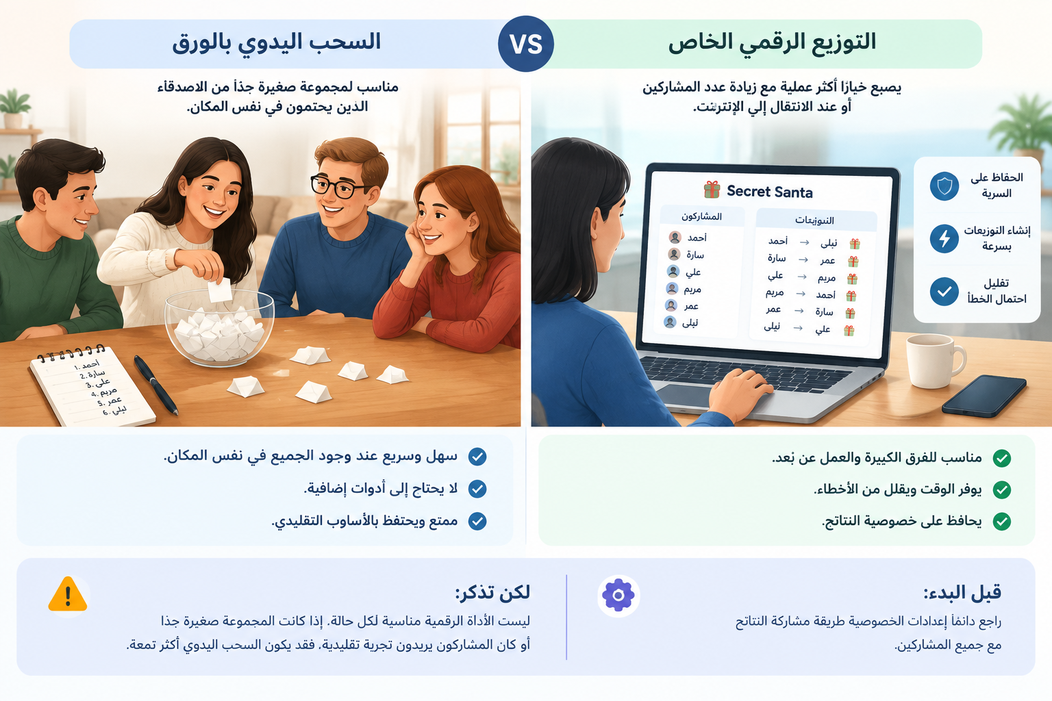 comparison infographic between manual paper name drawing and digital private name assignment for rem