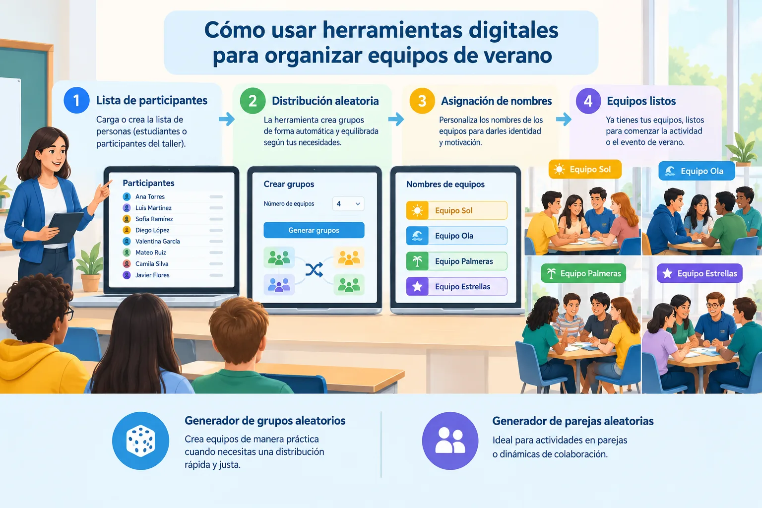 Infografía neutral mostrando participantes
