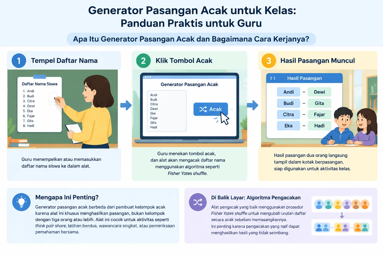 Diagram alur tiga langkah: tempel daftar nama