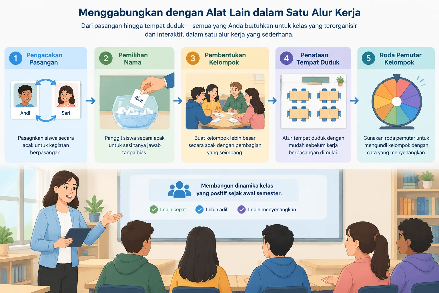 Infografis alur kerja kelas: pengacakan pasangan