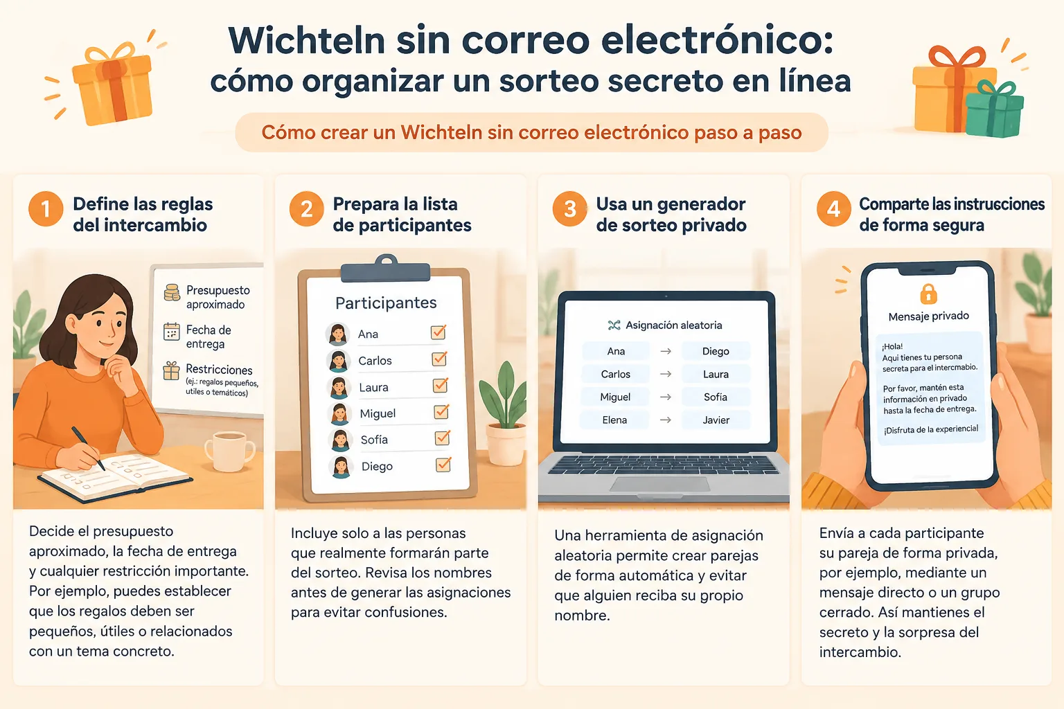 Infografía paso a paso mostrando preparación de lista