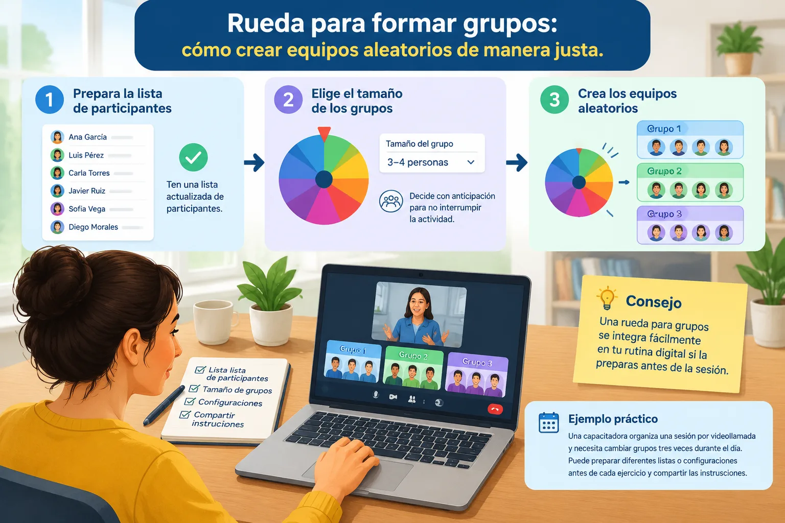Infografía de flujo digital mostrando preparación de lista