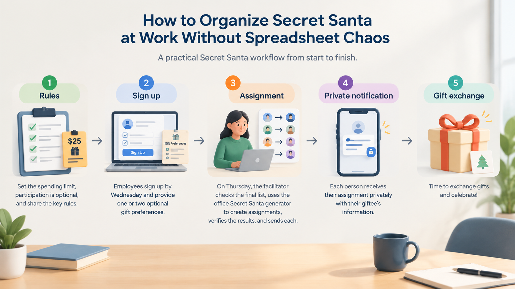Clean workplace workflow graphic