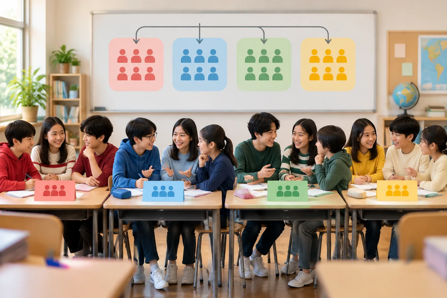 Skema sederhana daftar siswa terbagi menjadi empat kelompok seimbang