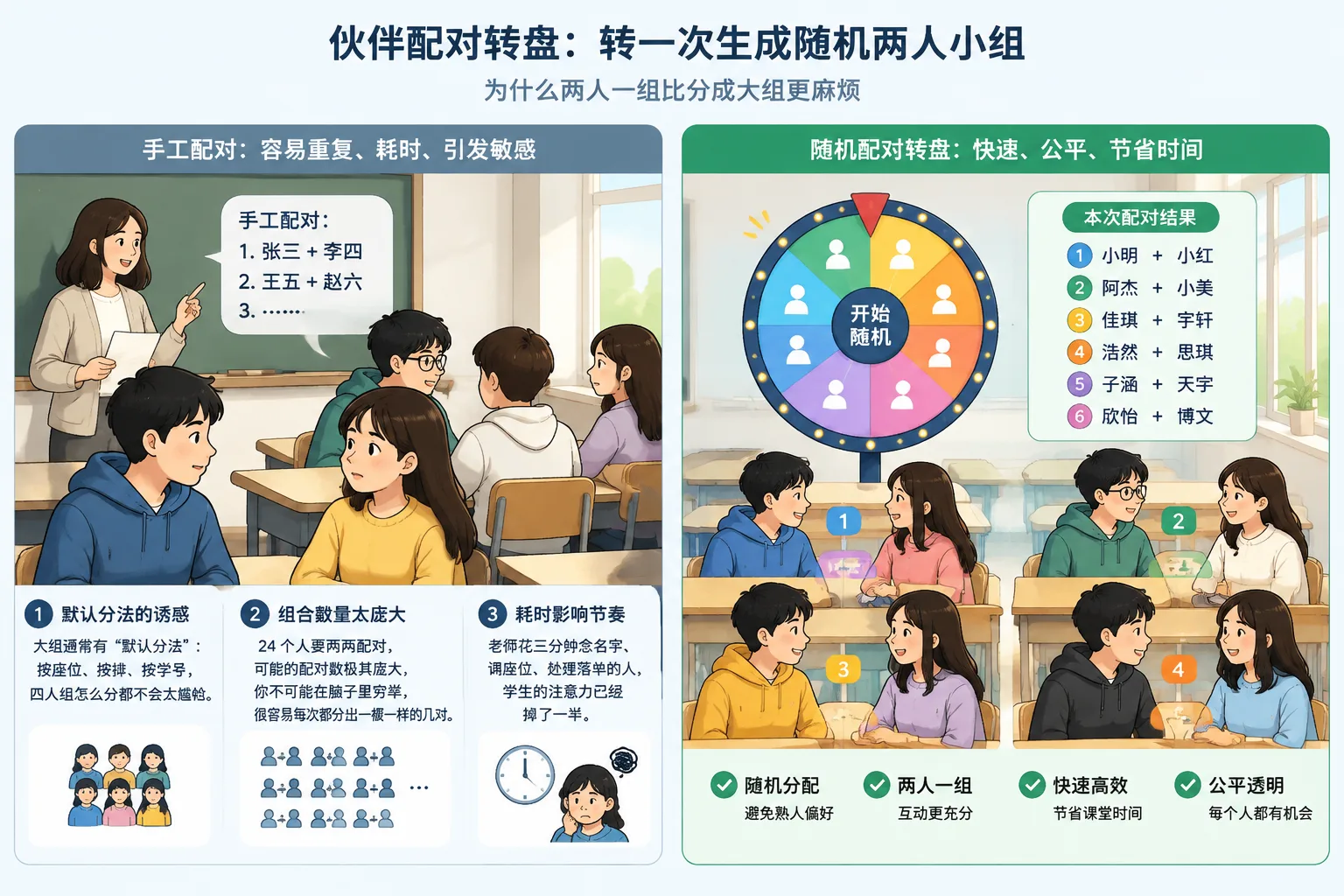 Diagram comparing manual pairing done by hand