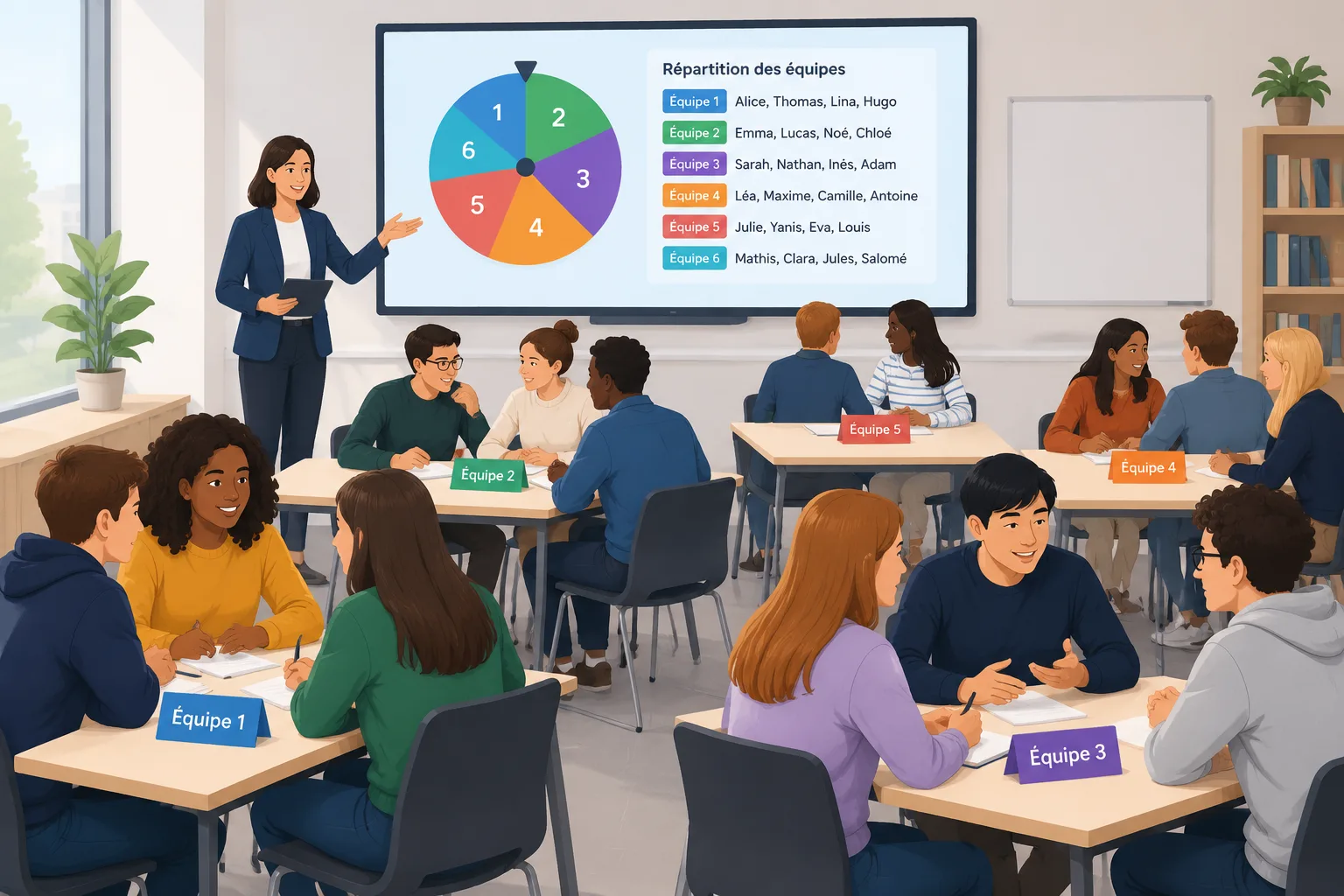 Illustration neutre d’un atelier professionnel où des groupes sont formés à partir d’une sélection a