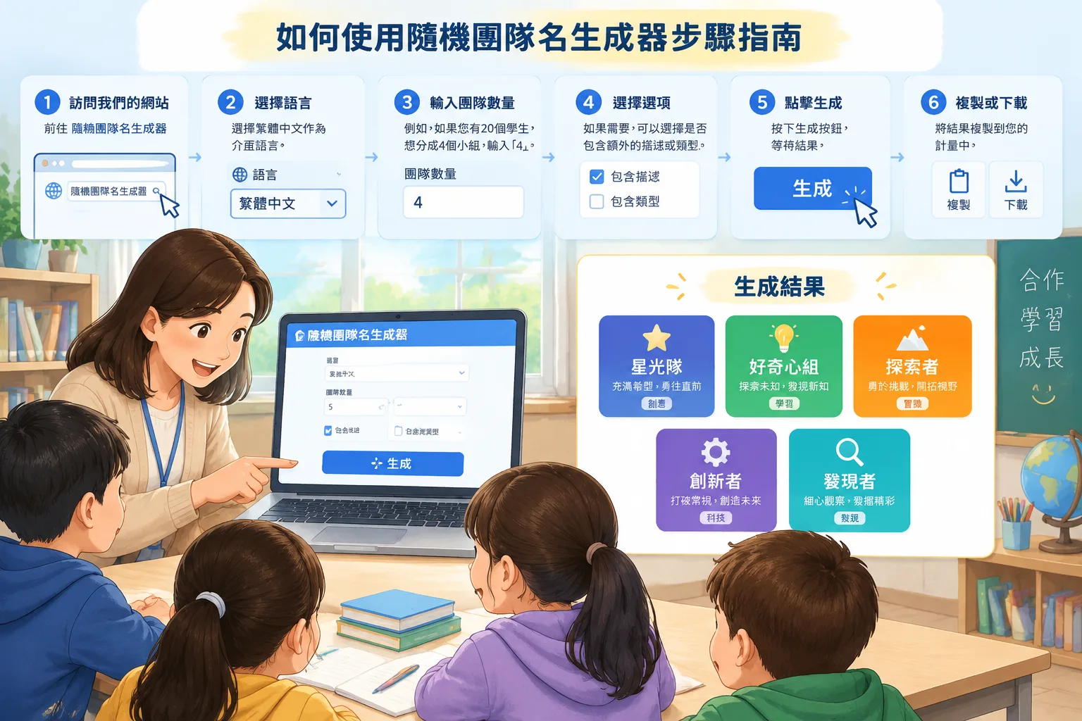 展示隨機生成結果列表的圖表,包含多個團隊名稱示例