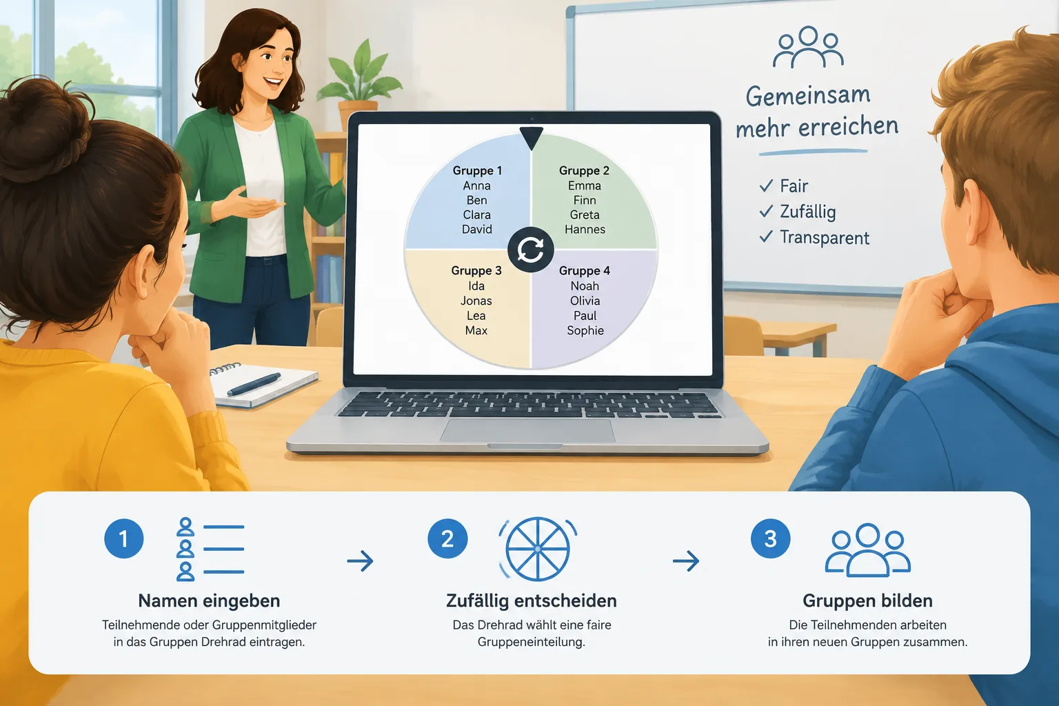 Eine einfache Lernillustration mit einem digitalen Gruppenrad
