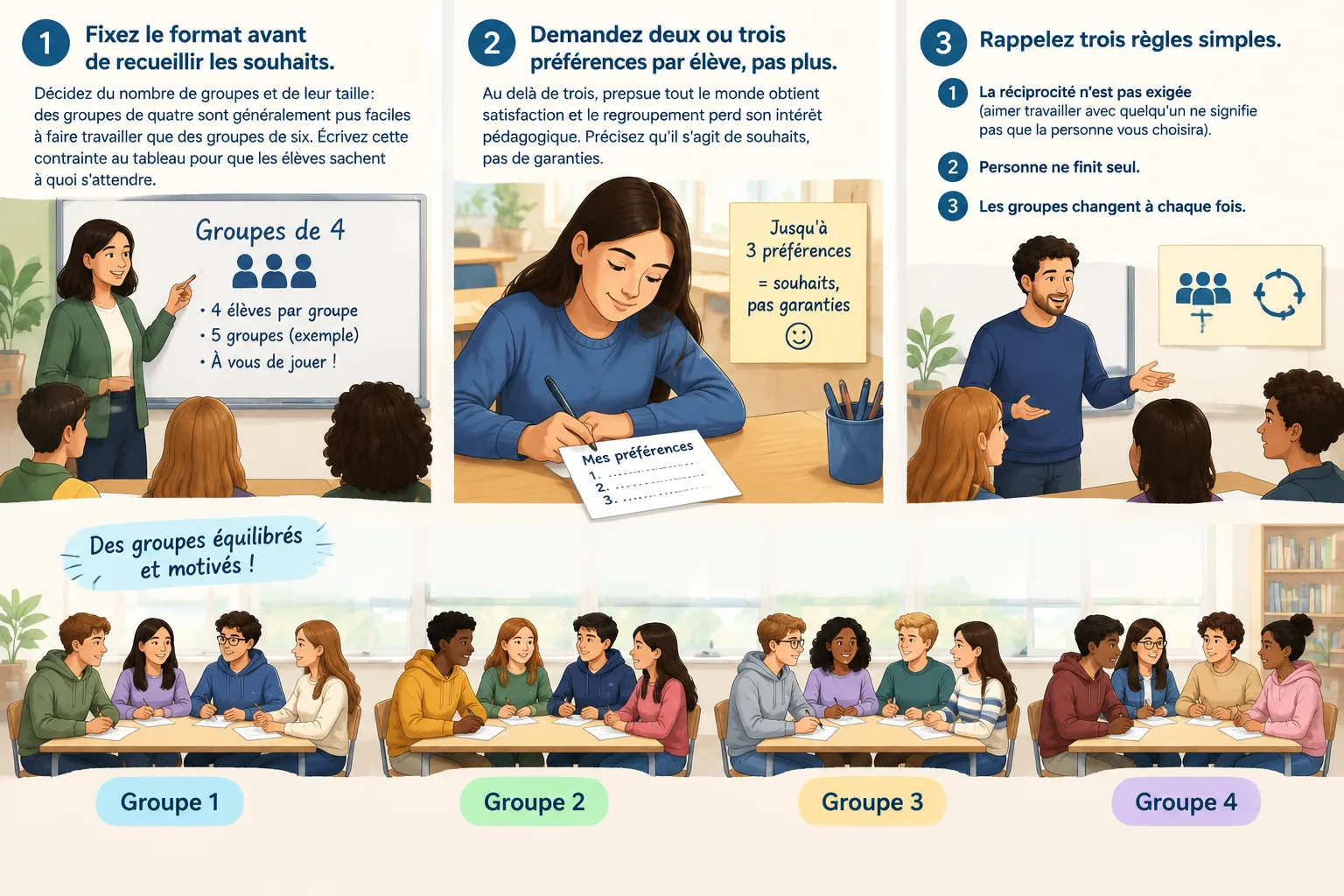 Clean instructional diagram of students writing preference cards