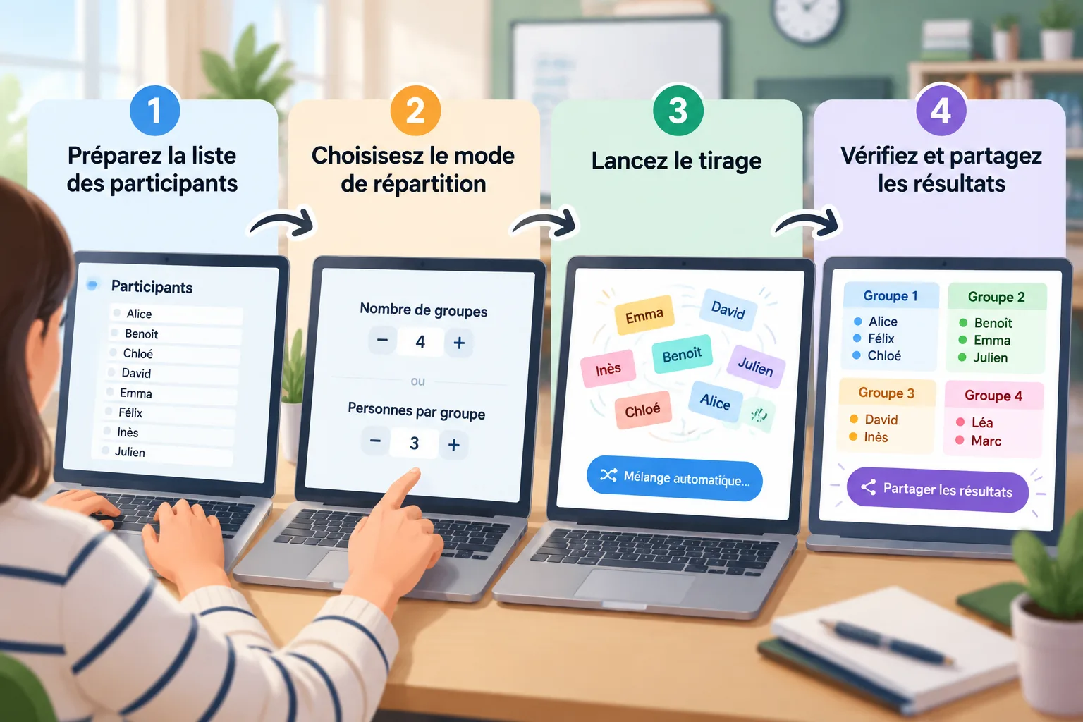 Diagramme simple montrant les étapes liste des noms