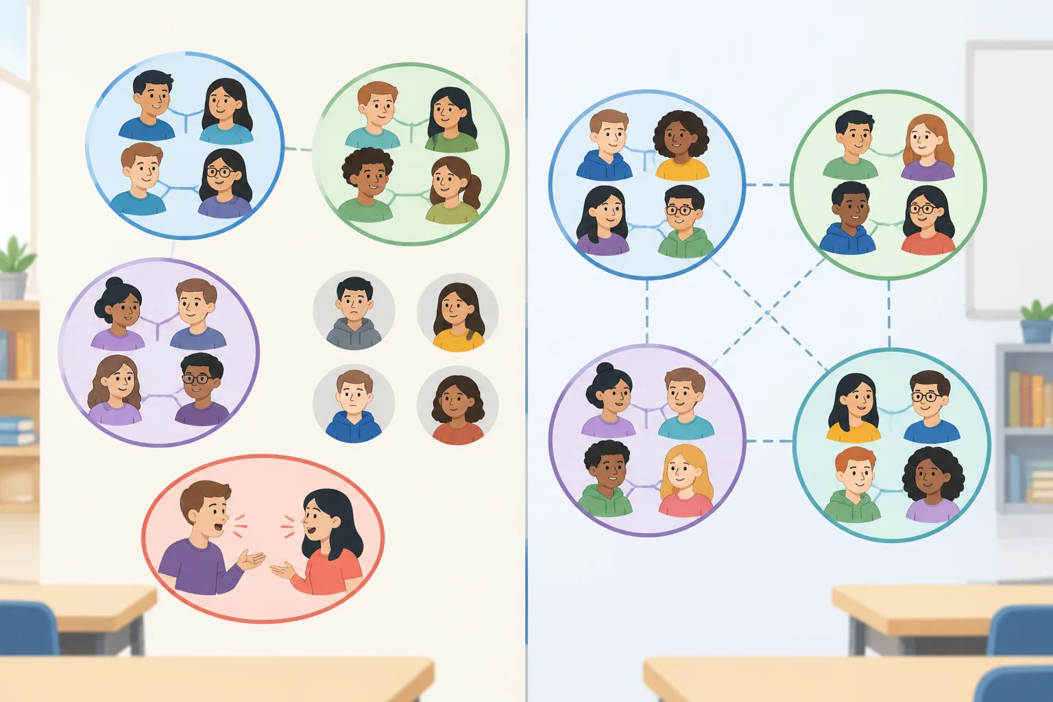 Simple diagram comparing self-chosen friendship clusters