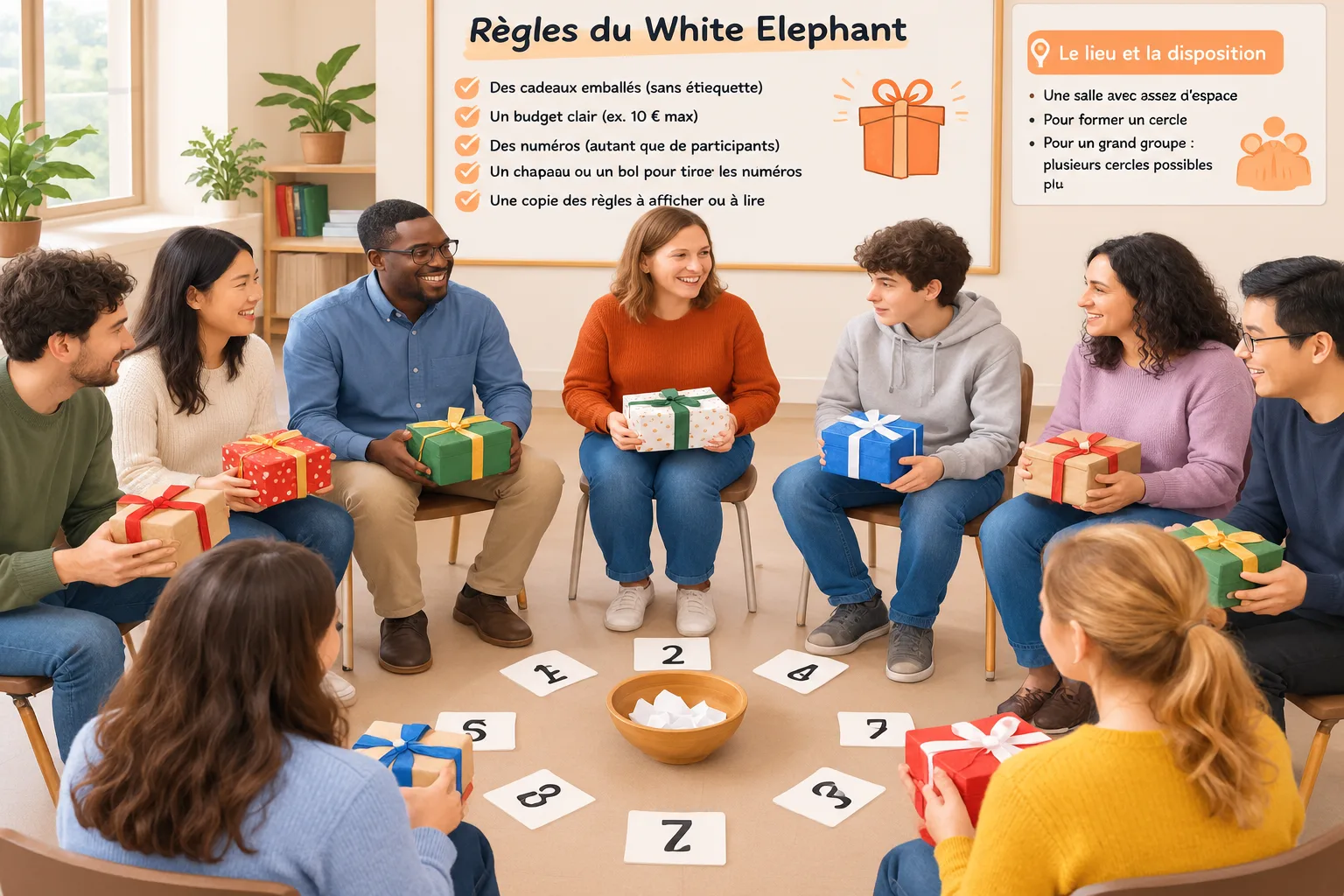 Illustration of a diverse group of adults and students sitting in a circle