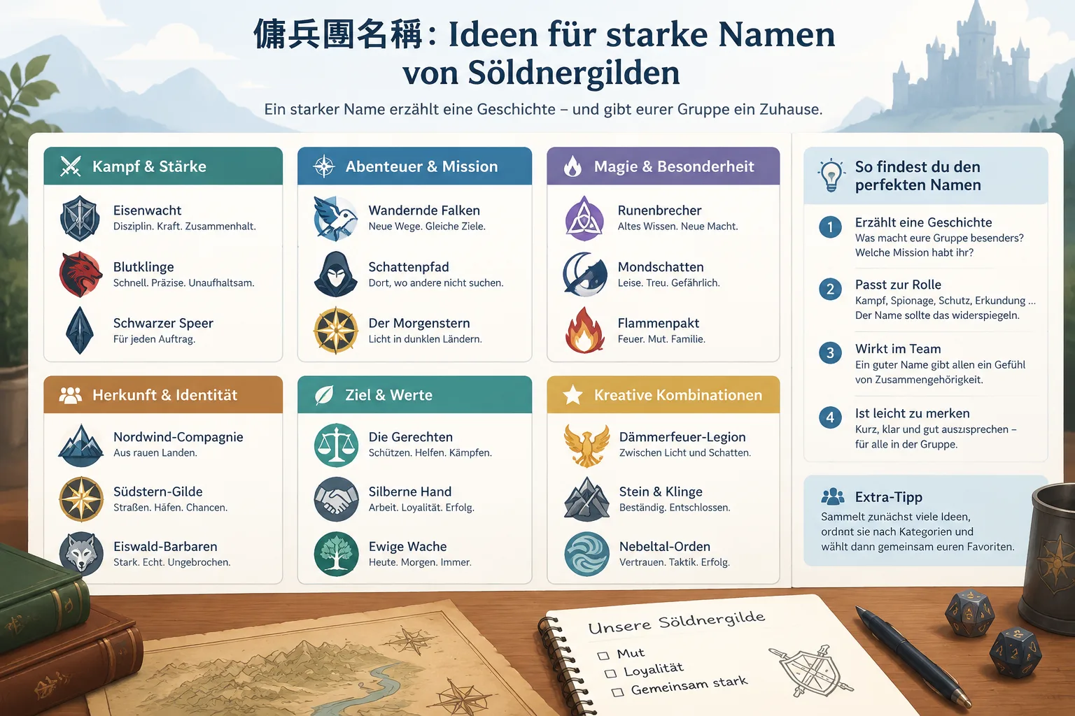 Eine übersichtliche Namenssammlung mit Fantasy-Söldnergilden