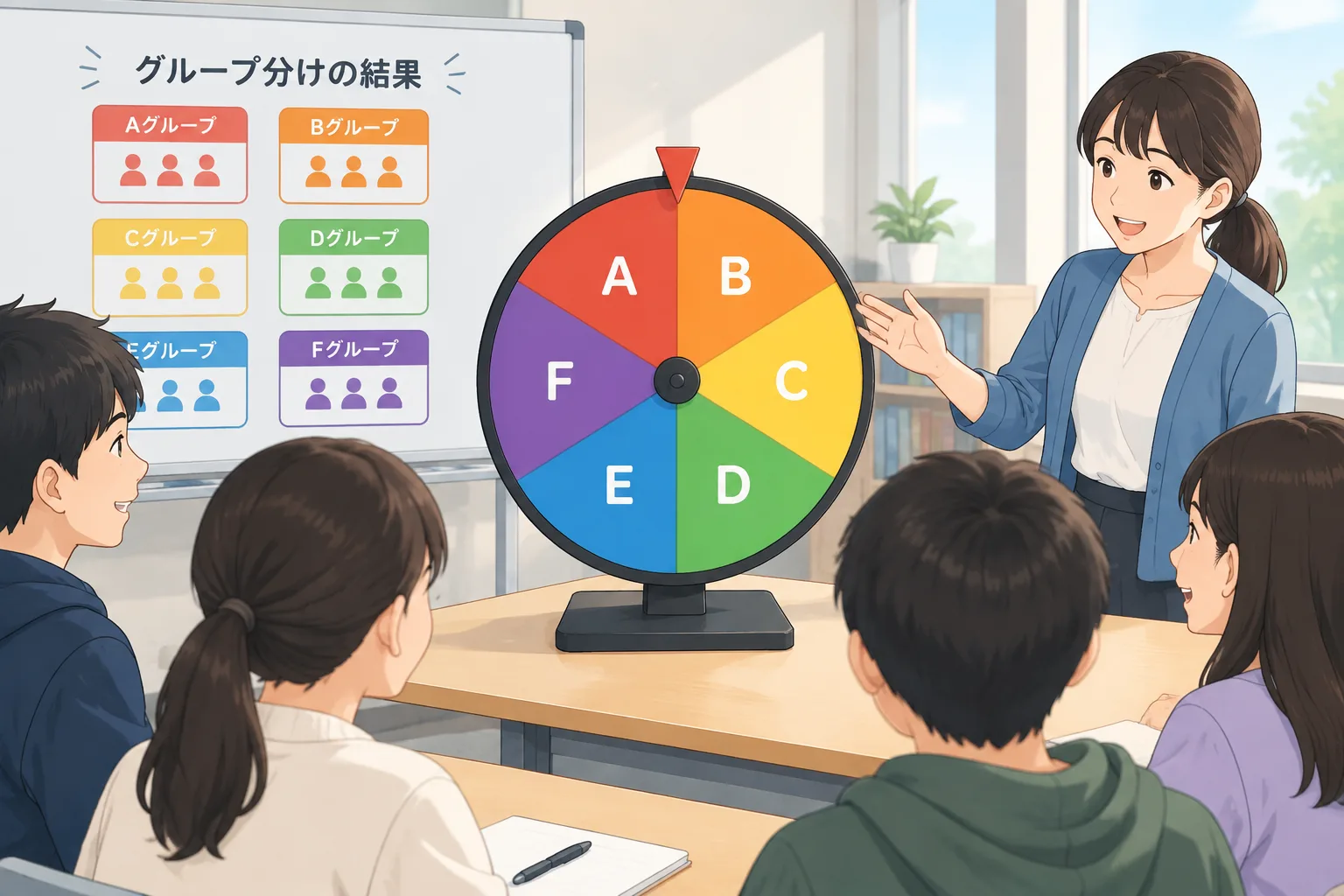 Clean instructional illustration of a segmented spinning wheel