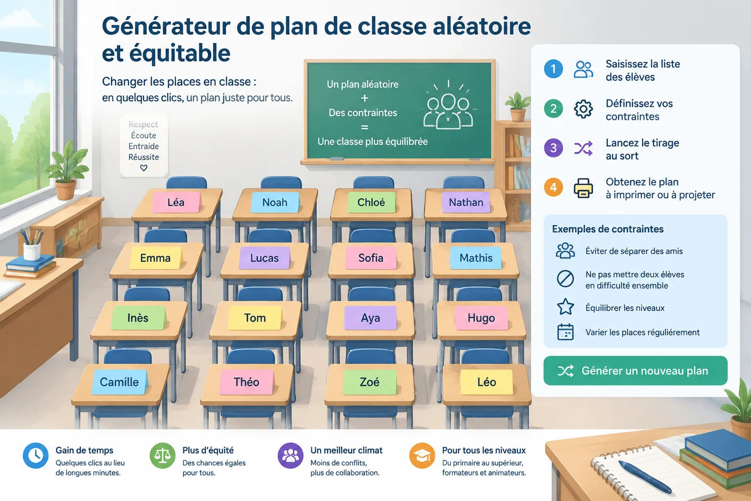 Clean instructional diagram of a classroom seating grid