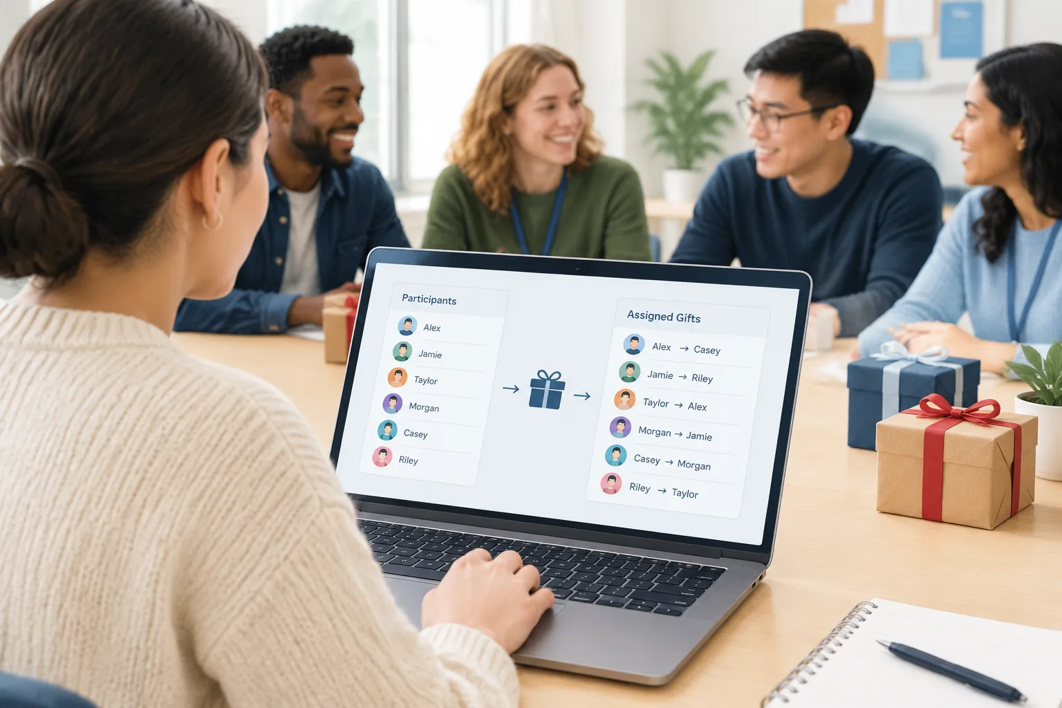 Workshop organizer using a laptop