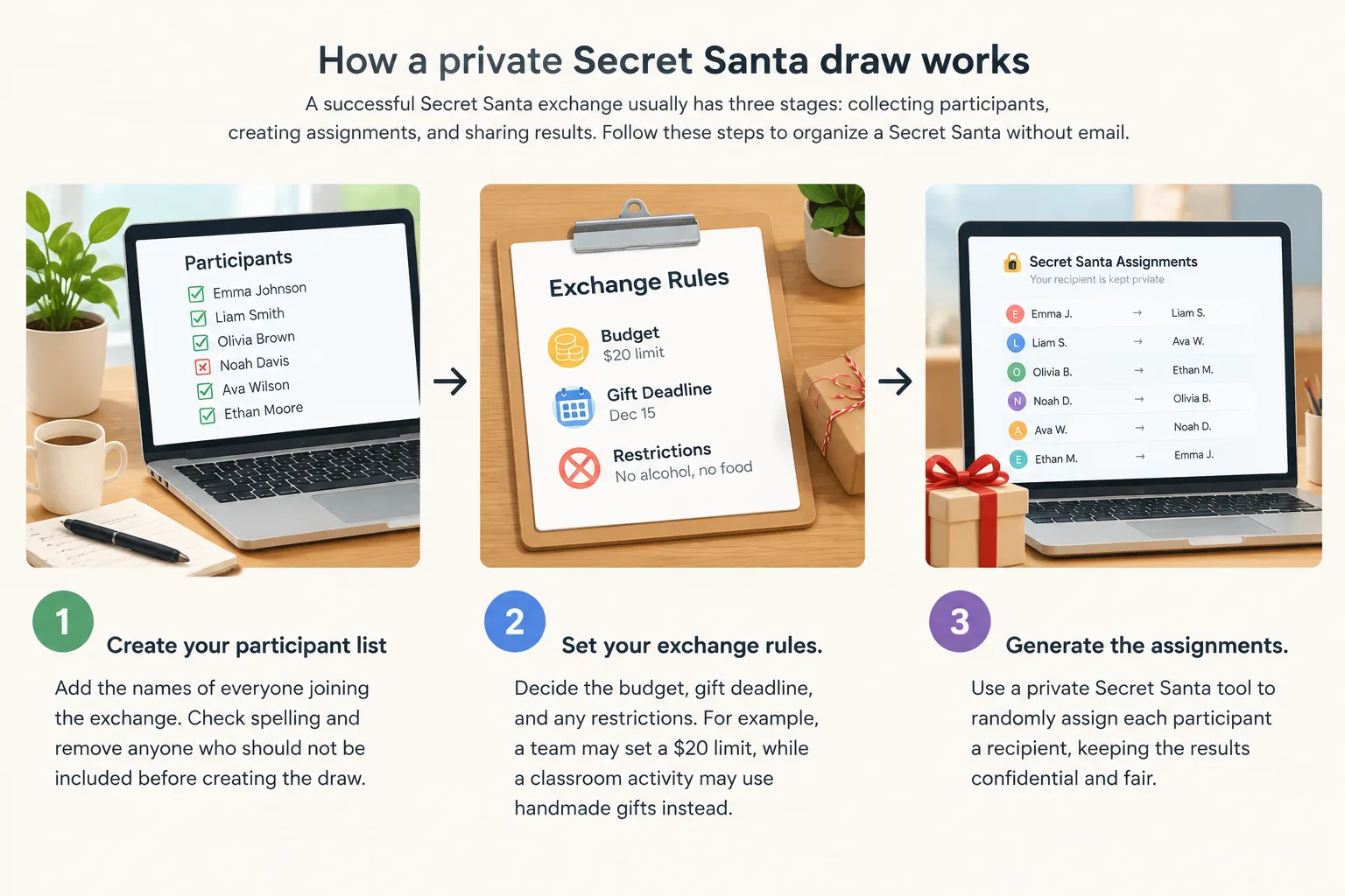 Simple three-step workflow diagram