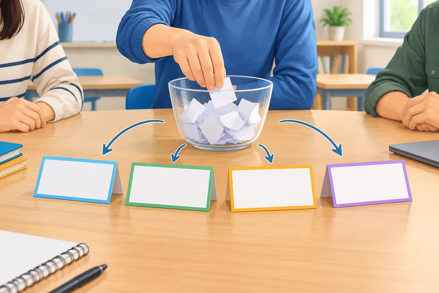 Clean instructional illustration of a classroom table