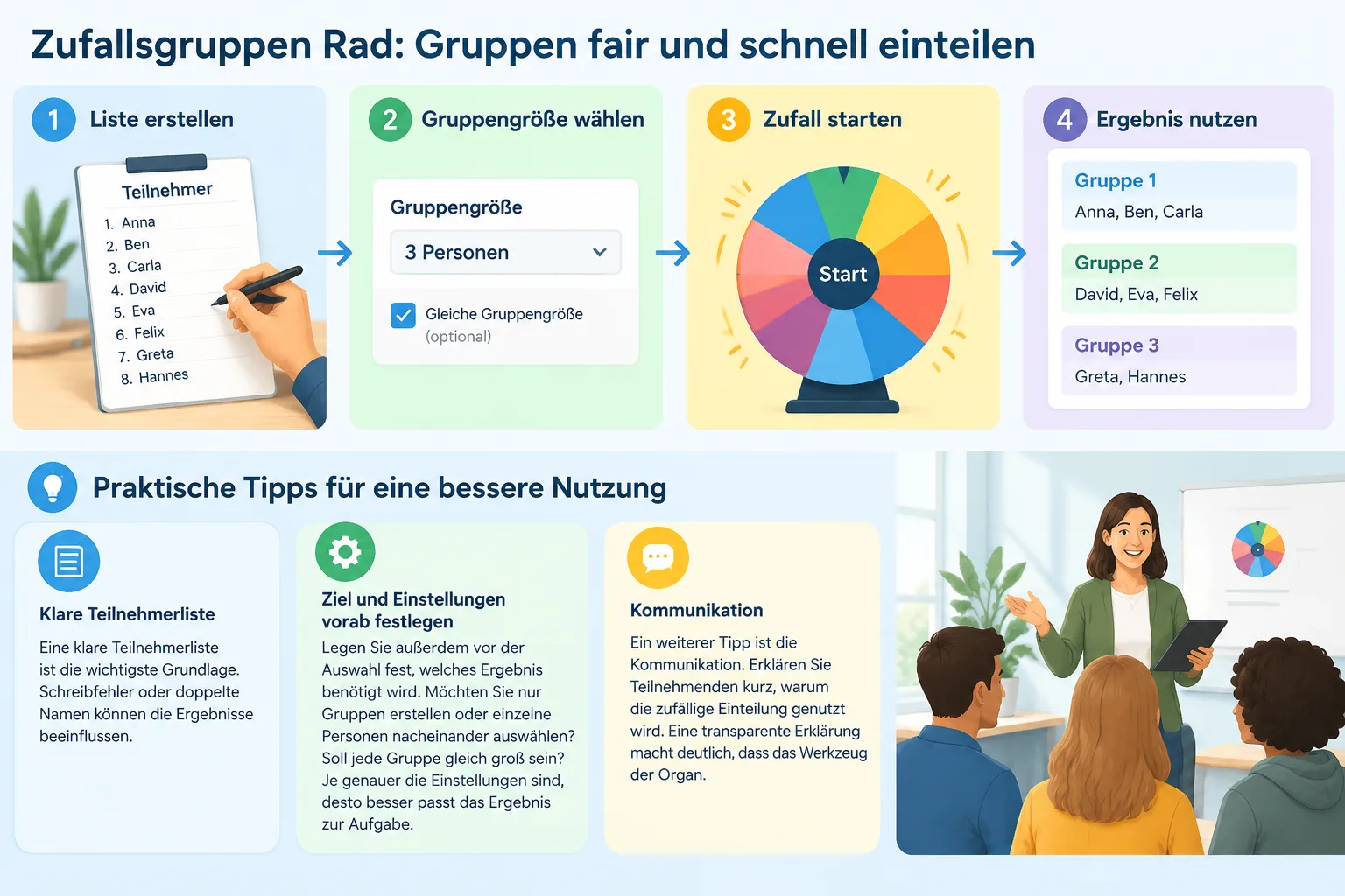 Eine einfache Infografik mit den Schritten Liste erstellen