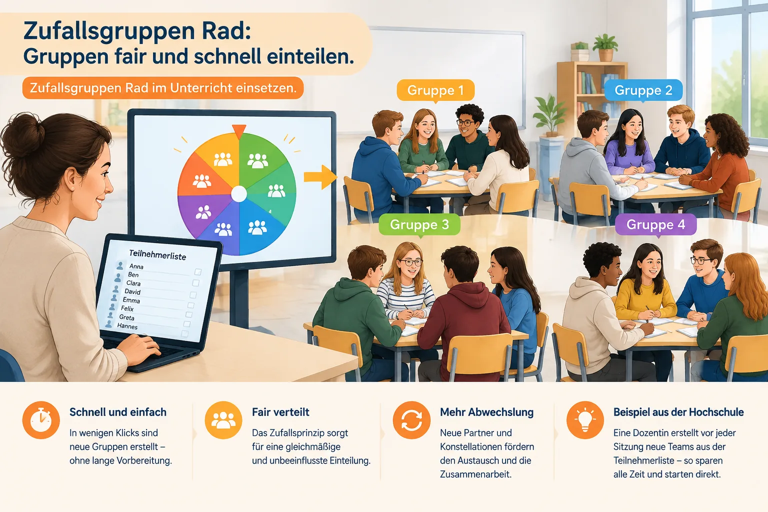 Eine didaktische Grafik mit mehreren Schülergruppen