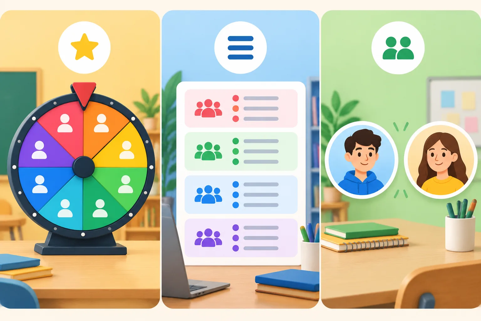 side-by-side comparison illustration of a spinning wheel
