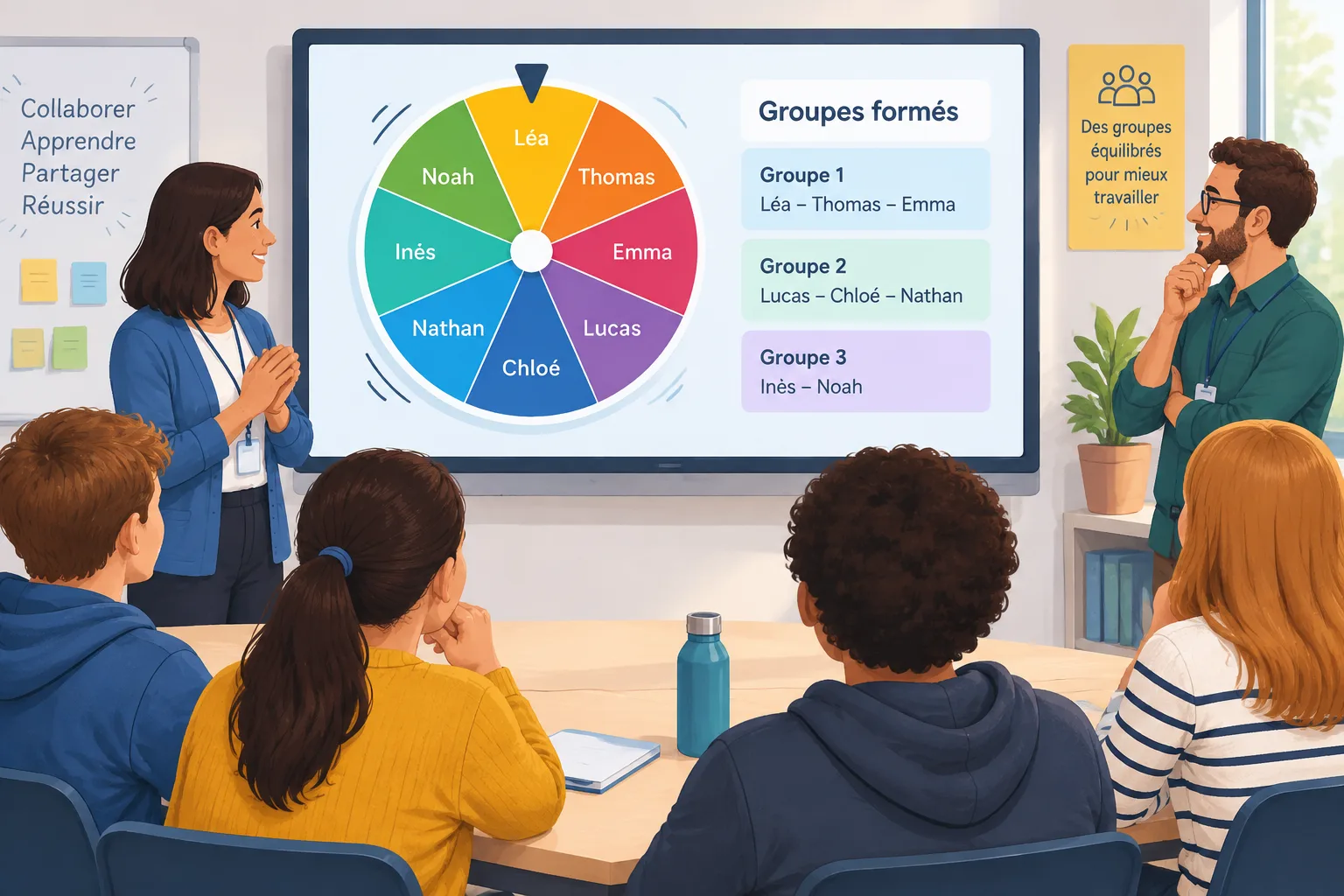 Illustration of a spinning wheel split into colored segments