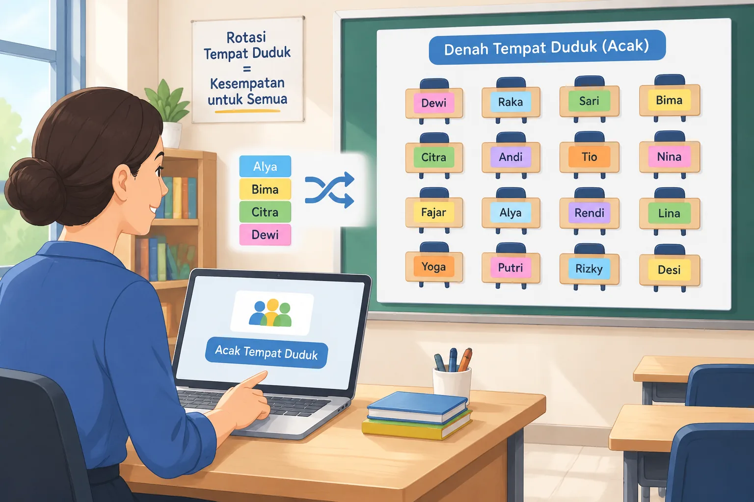 Clean instructional illustration of a classroom seating grid