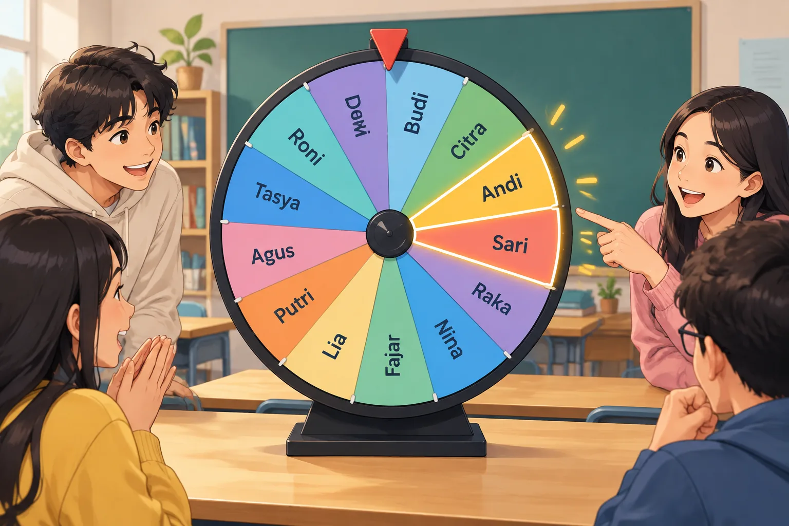 Clean instructional illustration of a spinning wheel filled