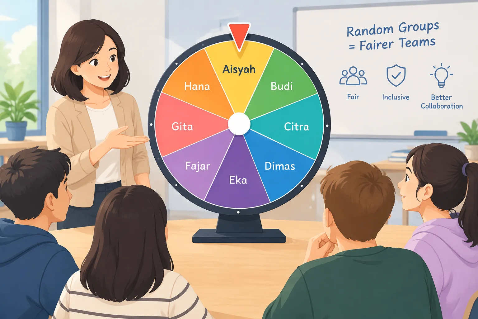 Clean instructional diagram of a spinning wheel