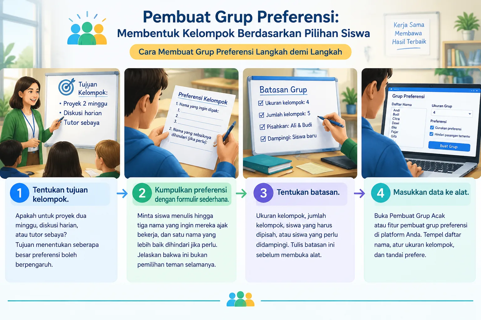 Step by step classroom grouping infographic