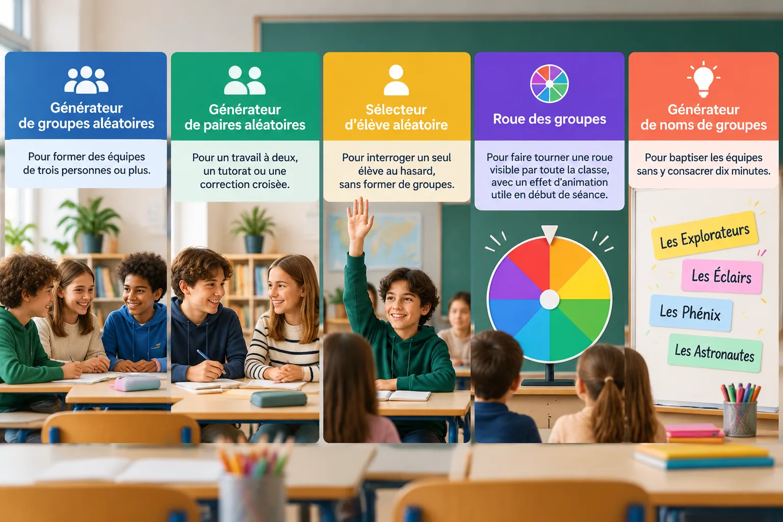 Comparison grid of four classroom tools: group generator