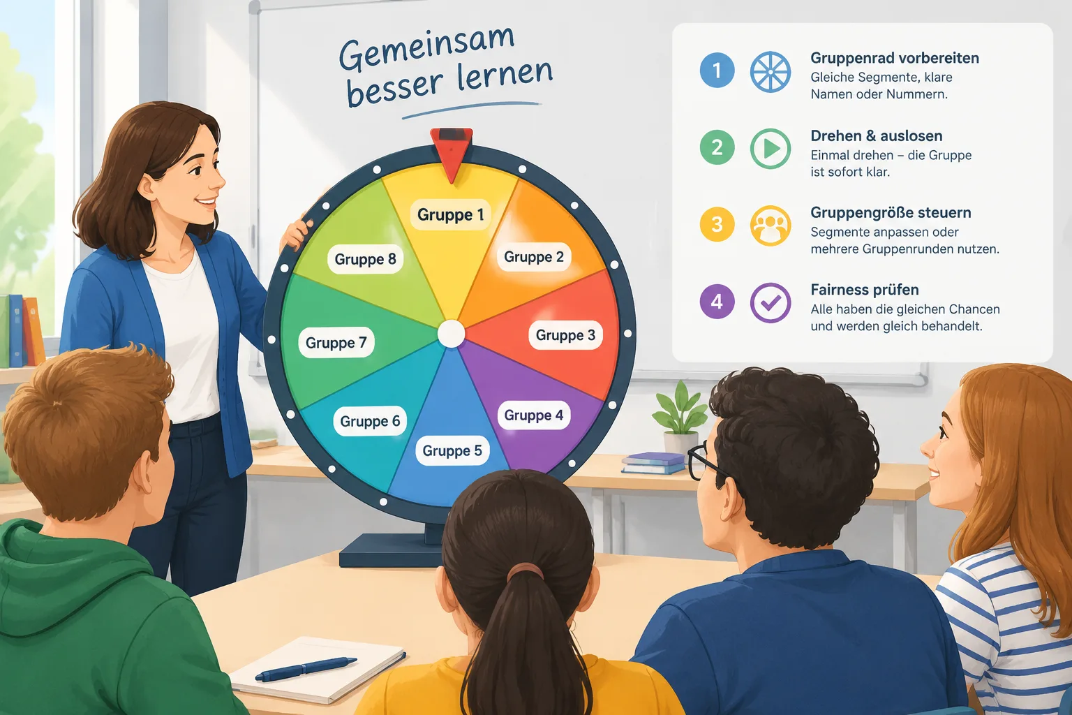 Clean instructional diagram of a circular group wheel
