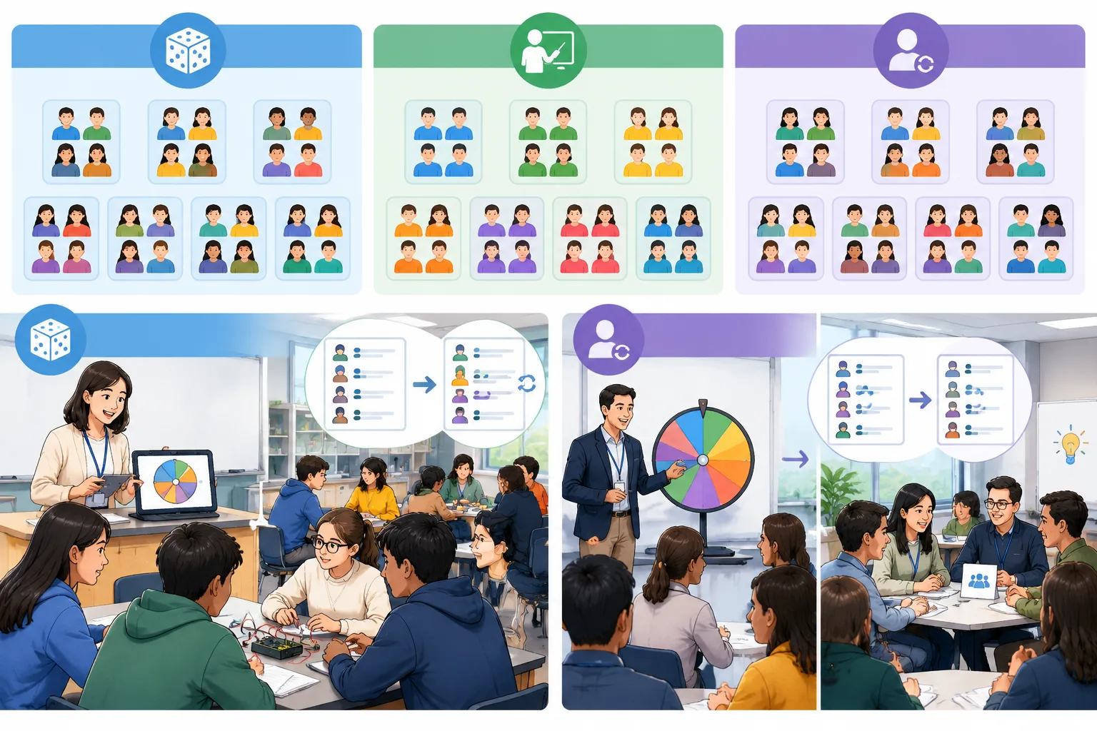 Infographic comparing random grouping