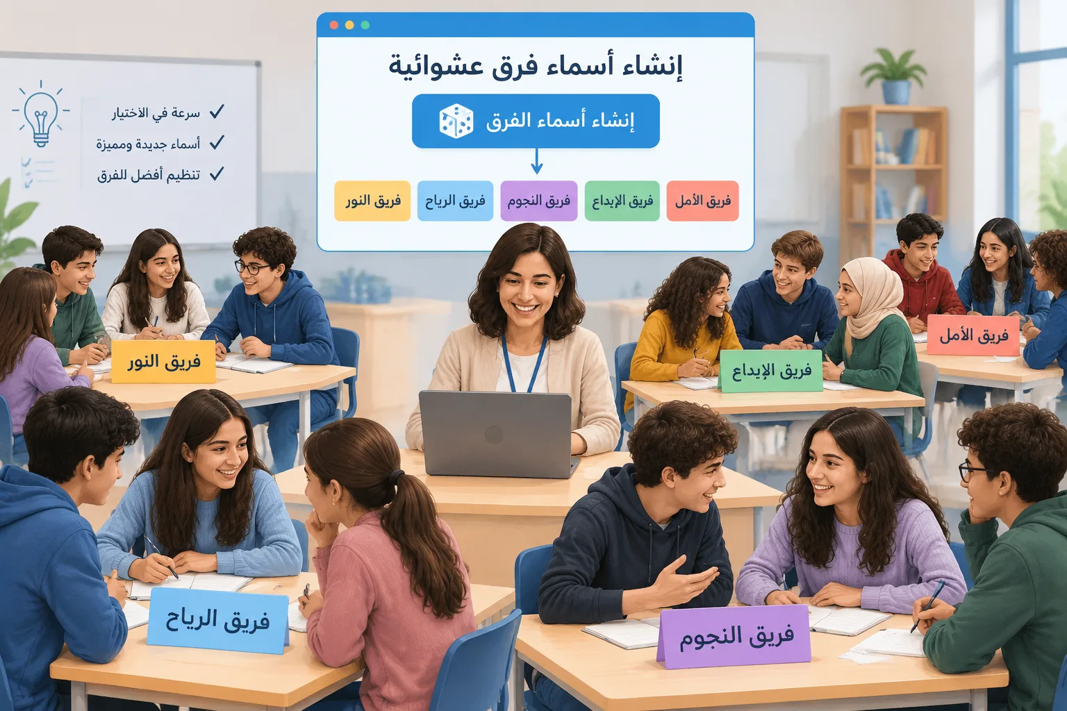 تعليم بصري يوضح عدة فرق صغيرة بأسماء مختلفة يتم إنشاؤها عبر أداة تنظيمية بسيطة