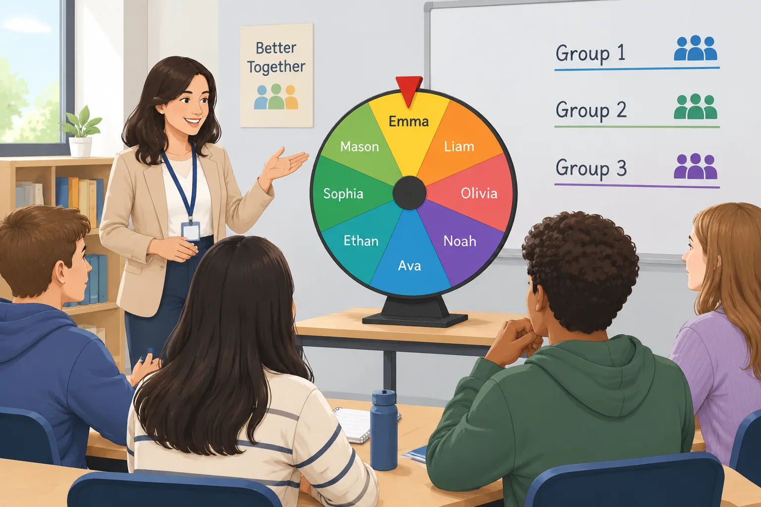 clean instructional illustration of a segmented spinning wheel
