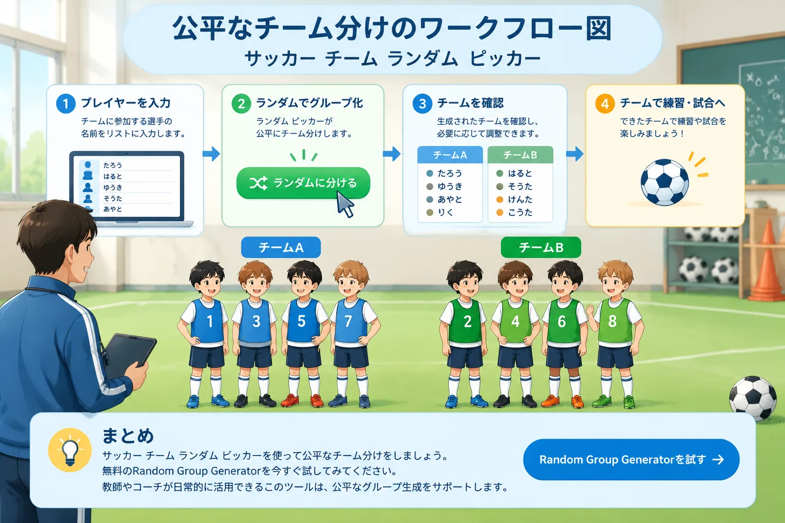 公平なチーム分けのワークフロー図