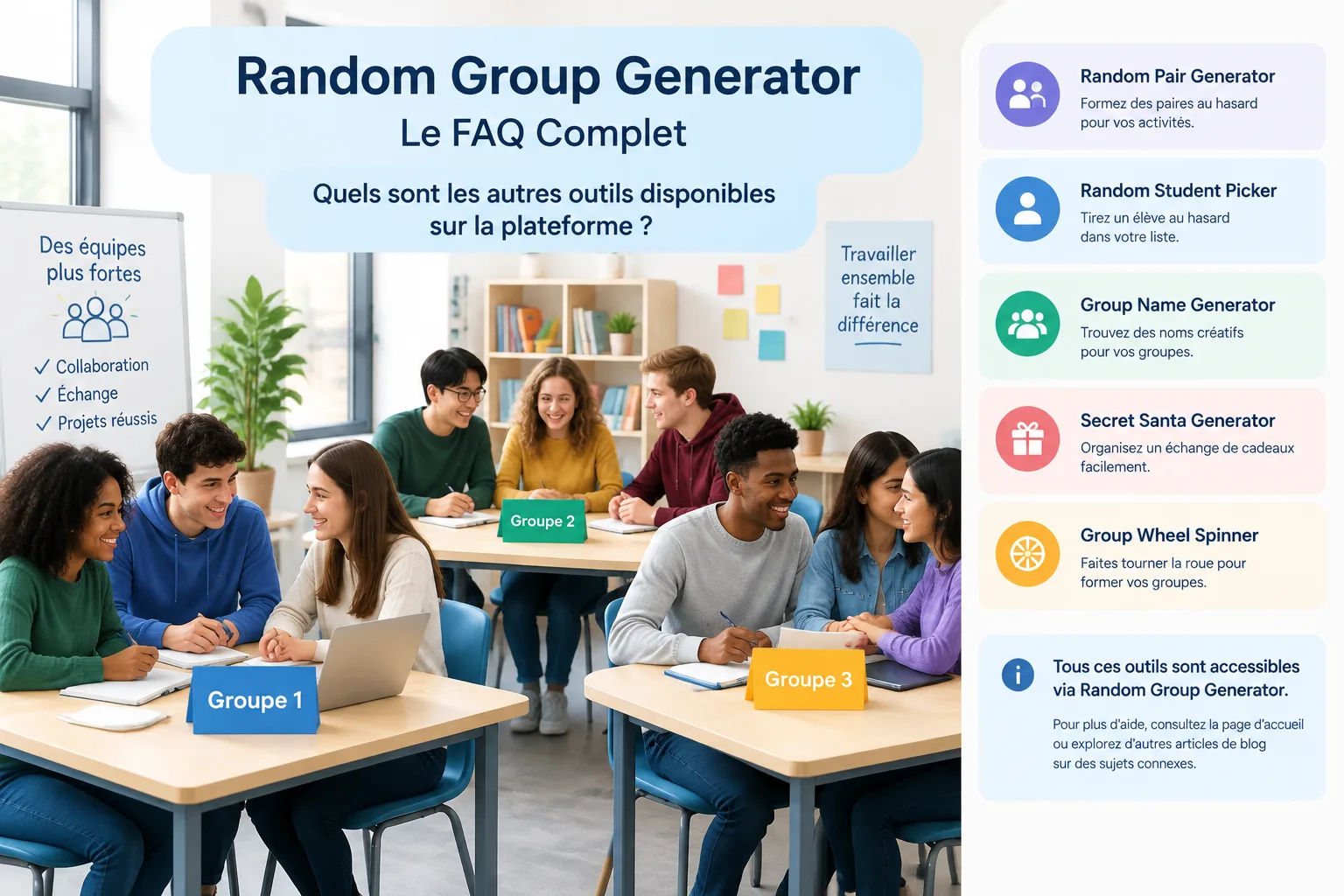 Exemple de groupes formés aléatoirement dans un atelier d'équipe