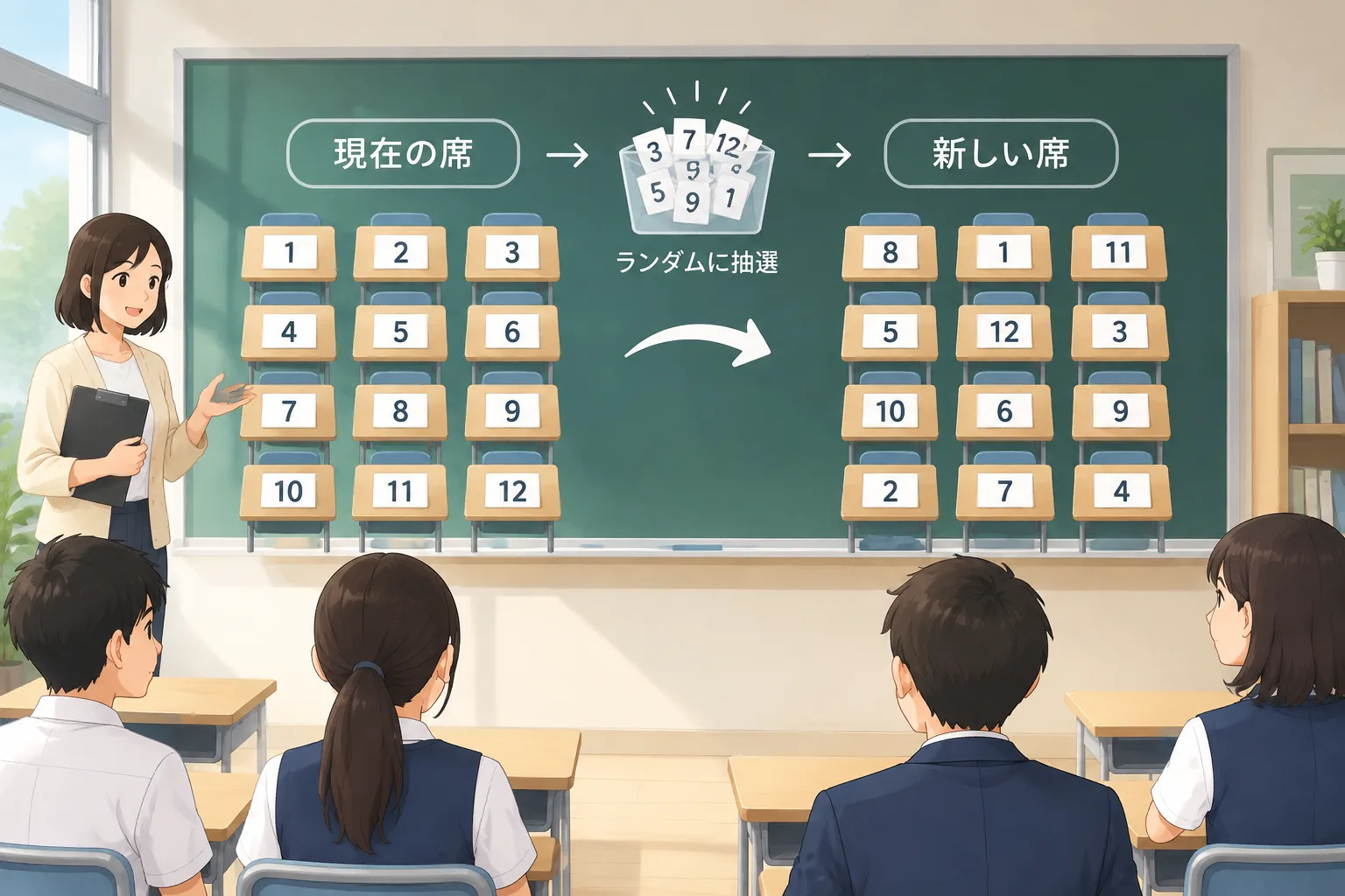 Clean instructional illustration of a classroom seating grid