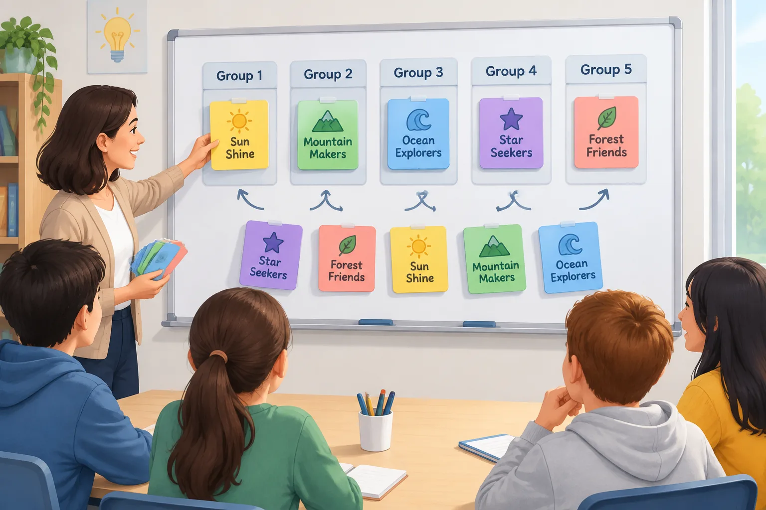Clean instructional illustration of a classroom whiteboard