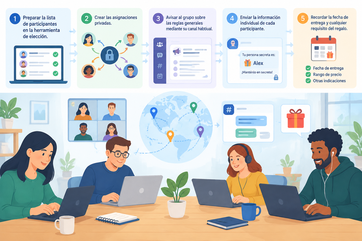neutral illustration of a remote team workflow