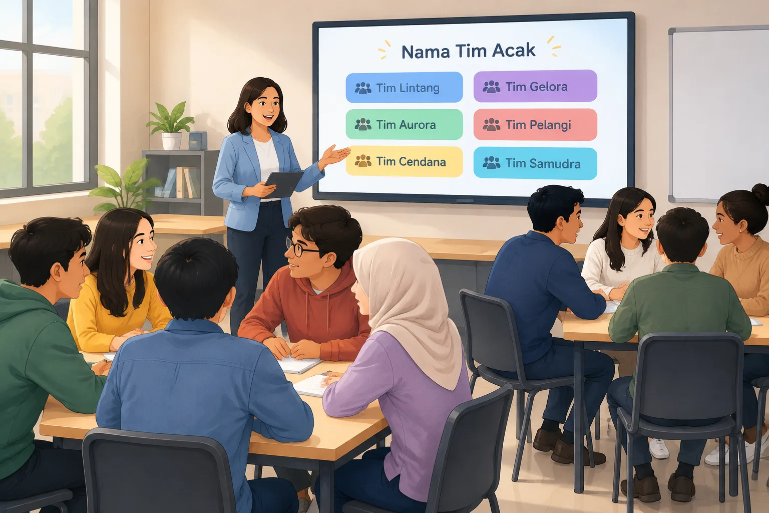 Clean illustration of a teacher at a screen