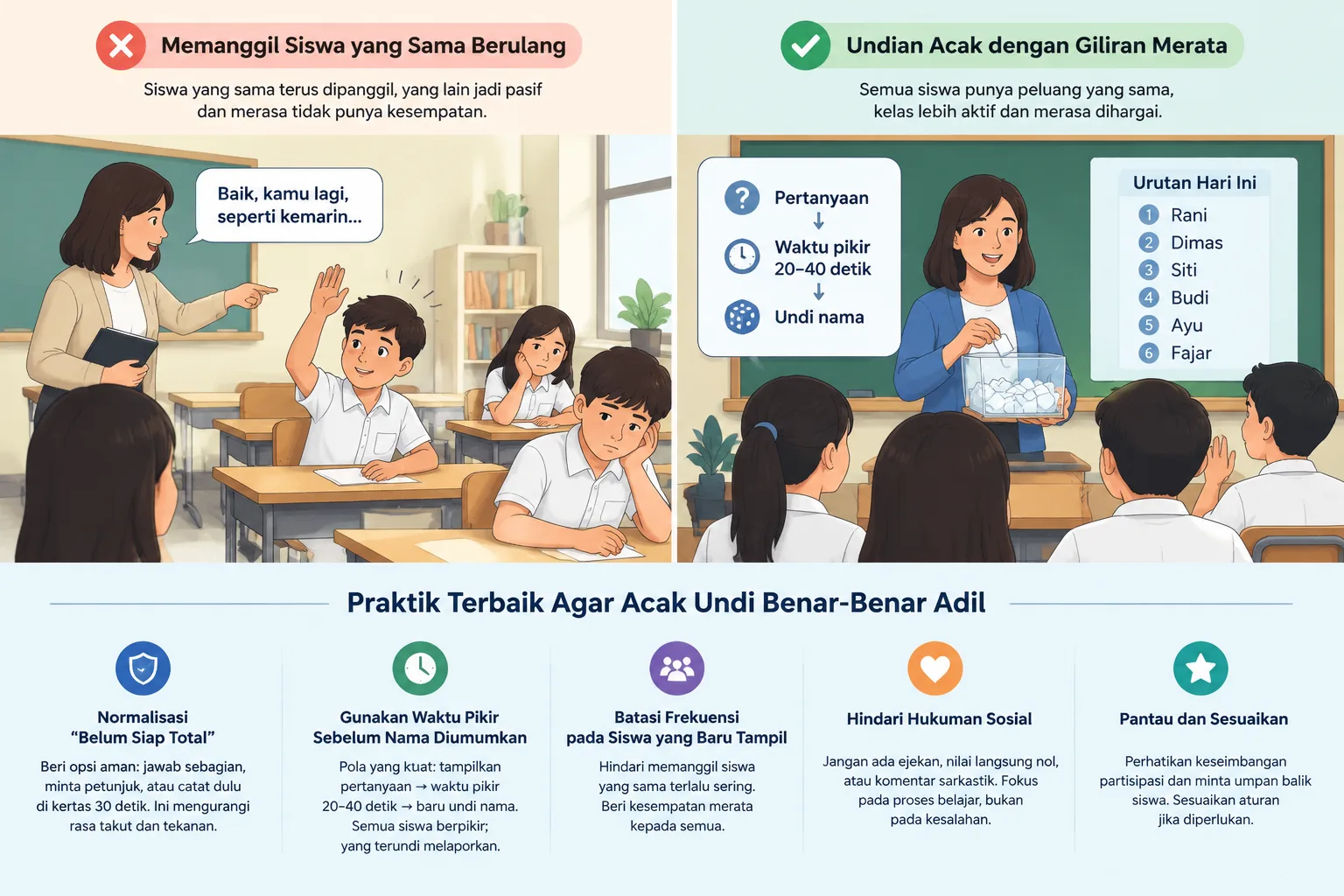 Visual perbandingan dua skenario kelas side-by-side