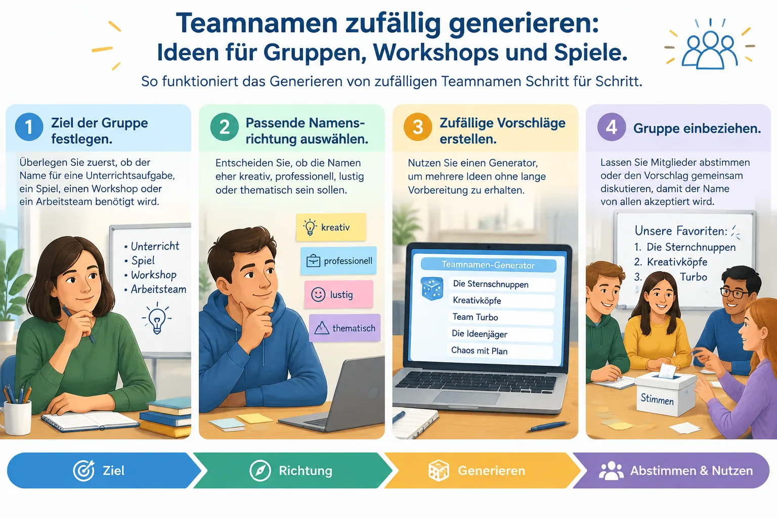 Eine Schritt-für-Schritt-Infografik zeigt Auswahl