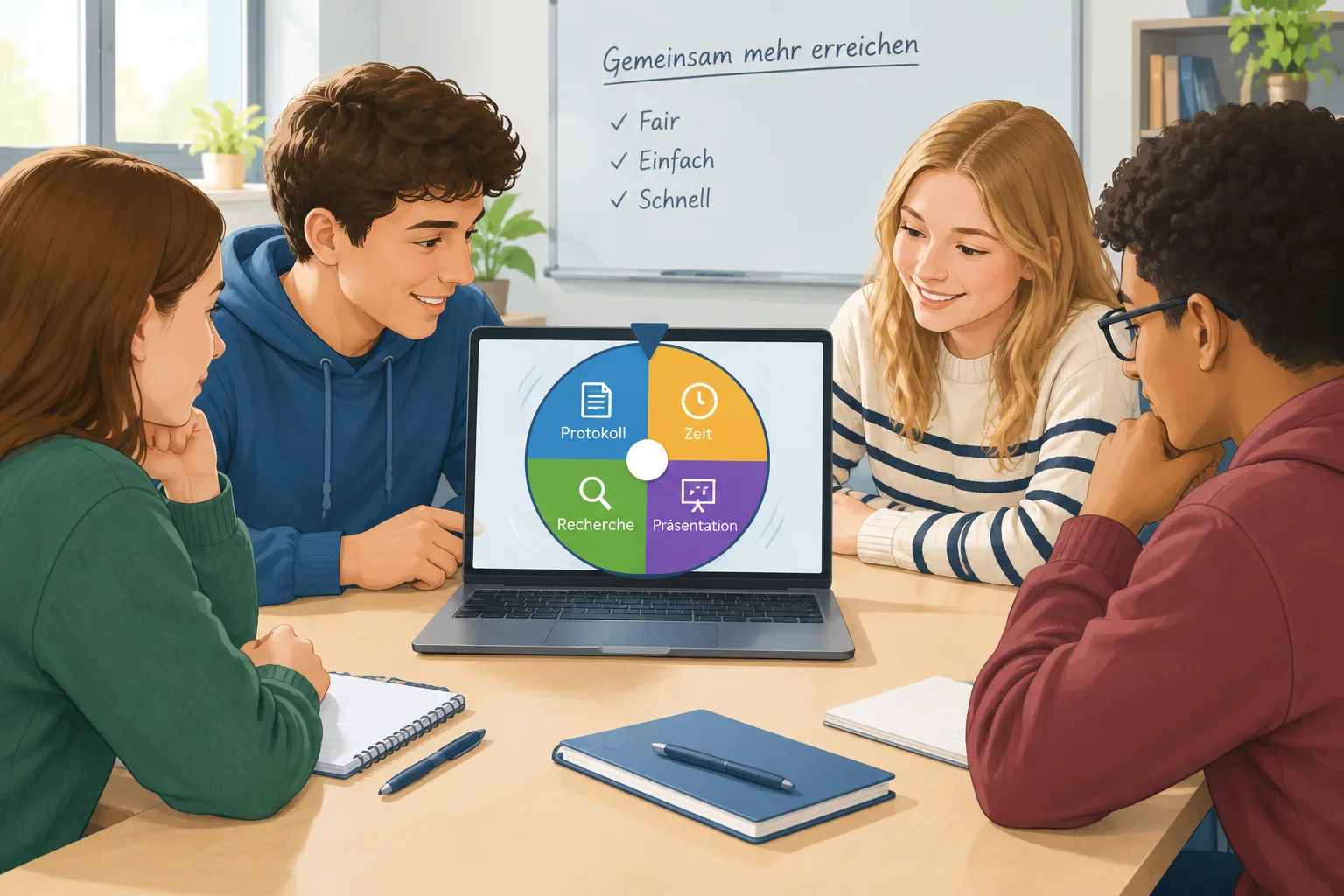 Clean instructional illustration of a spinning wheel on a screen
