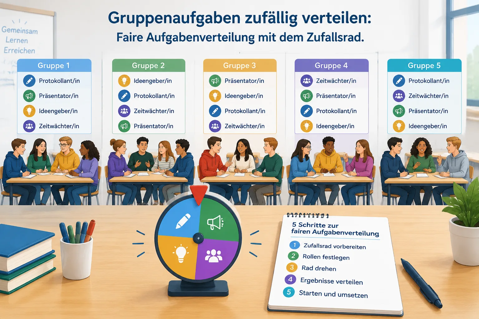Table diagram of five student groups
