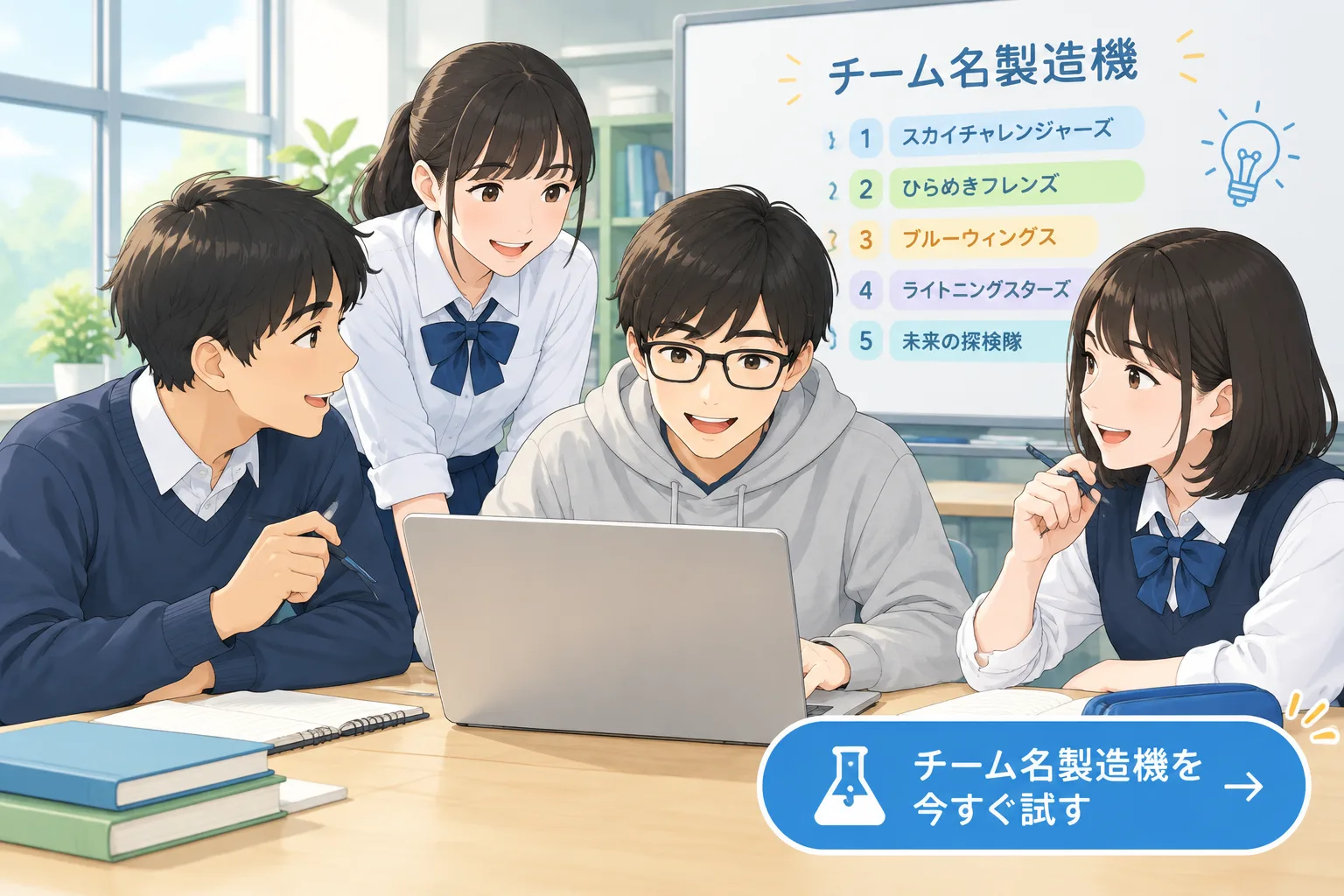 教育現場でのグループ作業の様子を示すクリーンなイラスト