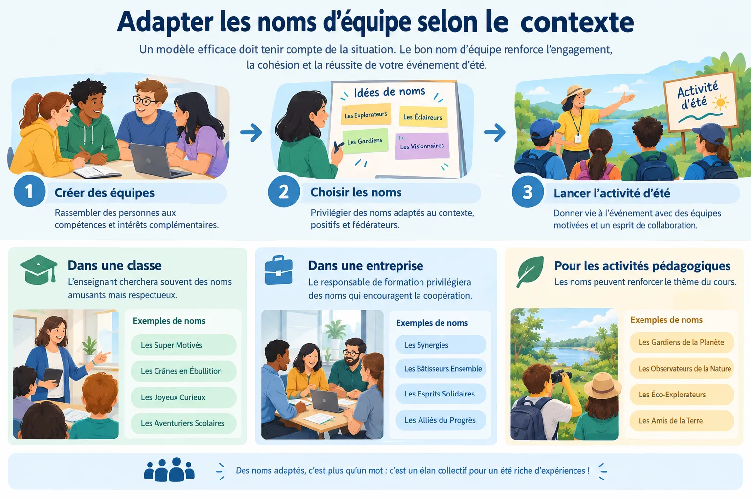 Schéma de processus montrant la création d'équipes
