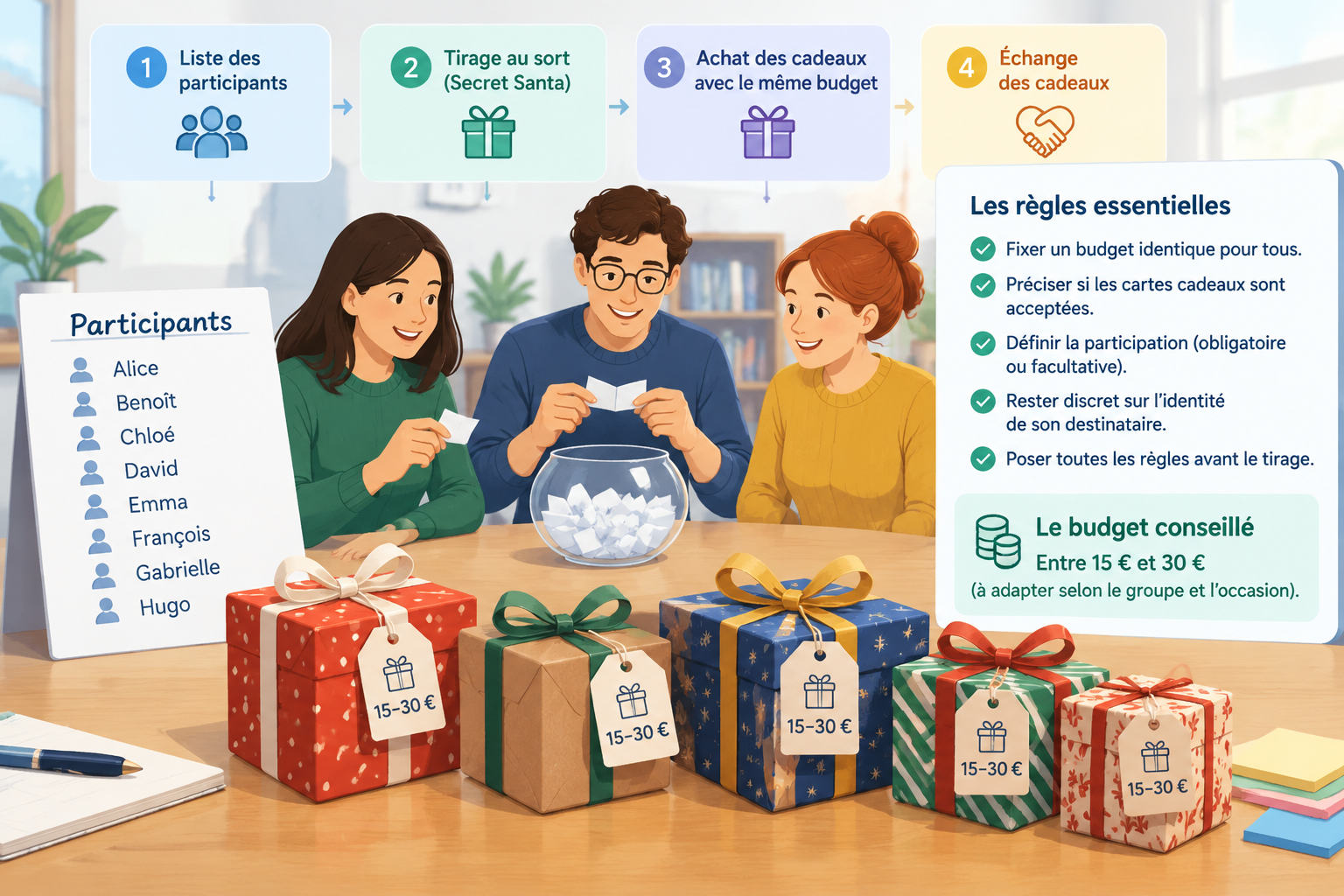 Illustration pédagogique montrant une liste de participants