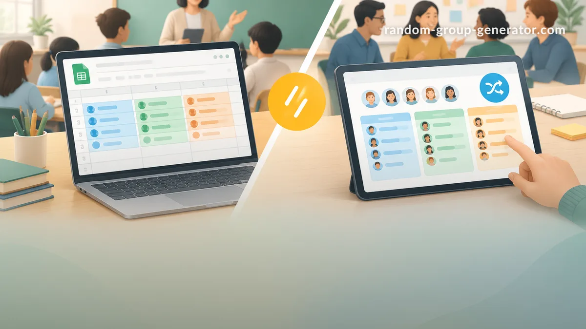 Google Sheets vs Online Group Generator: 교실과 워크숍을 위한 완벽 비교 가이드